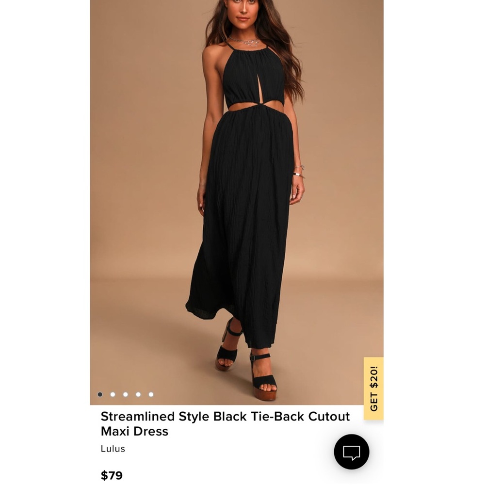 NWT Lulu’s Black Cut-Out Maxi Dress, Size Medium